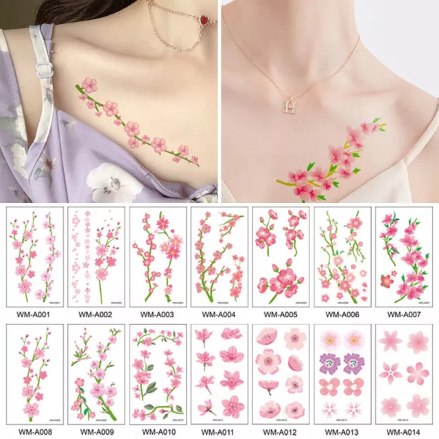 Adesivo tatuaggio temporaneo impermeabile fiore sakura braccio clavicola ∑