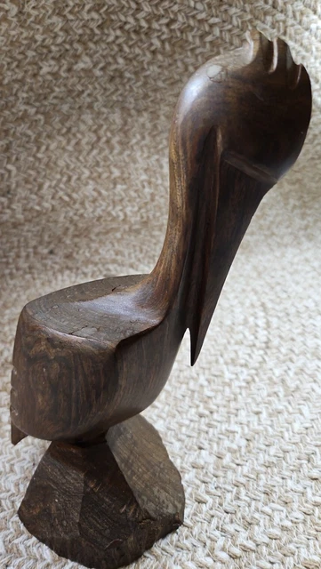 Hand Carved Wooden Pelican Statue 10.5" x 5.5"