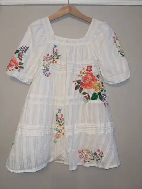 River Island Girls White Embroidered Floral Dress Age 6