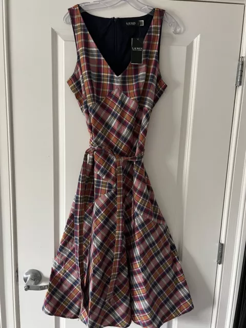 Lauren Ralph Lauren Belted Madras Sleeveless Dress - Nwt - 12