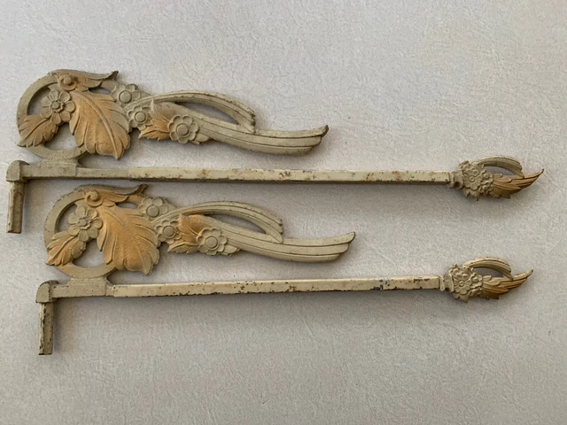 ANTIQUE Pair Curtain Holders Brackets Metal Gold Drapes Swing Rid Adjustable Vtg