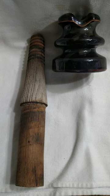 Vintage Large Brown Electric Pole Ceramic Insulator Wood Post Farm Steampunk