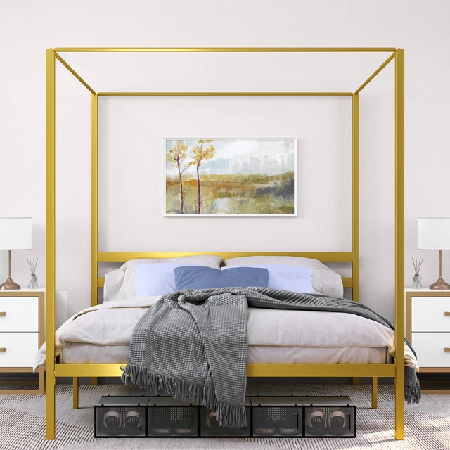 TAUS King Size Metal Four Poster Canopy Bed Frame Platform King Bed Frame 14" TAUS King Size Metal Four Poster Canopy Bed Frame Platform King Bed Frame 14"