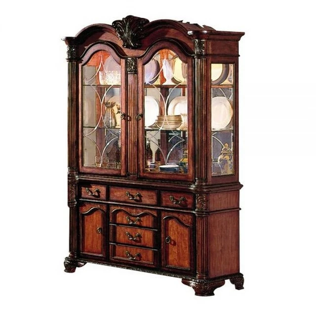 Benzara 6-Drawer Transitional Wood Buffet with Hutch in Cherry Brown