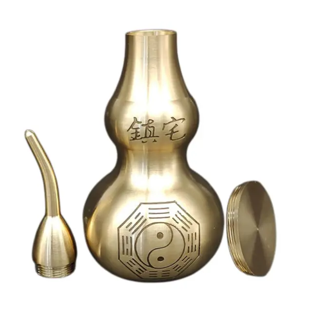 Brass Gourd Figurine Feng Shui Bagua Diagram Pattern Wealth for Office Room
