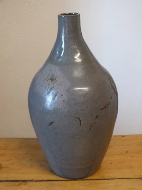 Grand Vase Boule En Grès Bleu – H&H – Déco Intérieure – Hauteur 56 Cm