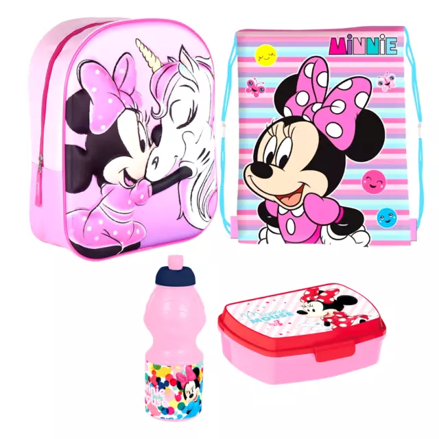 Disney Minnie Maus 4 tl Set Mickey Kinder 3D Rucksack Kindergarten Tasche Mouse