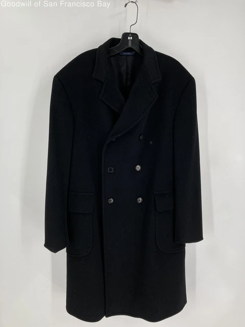 Brooks Brothers Mens Black Wool Long Sleeve Pockets Double Breasted Pea Coat 38S
