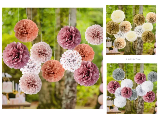 12 PCs POLKA DOT Theme Mixed Tissue Pom Poms Papers Pompoms Fluffy Flower Ball