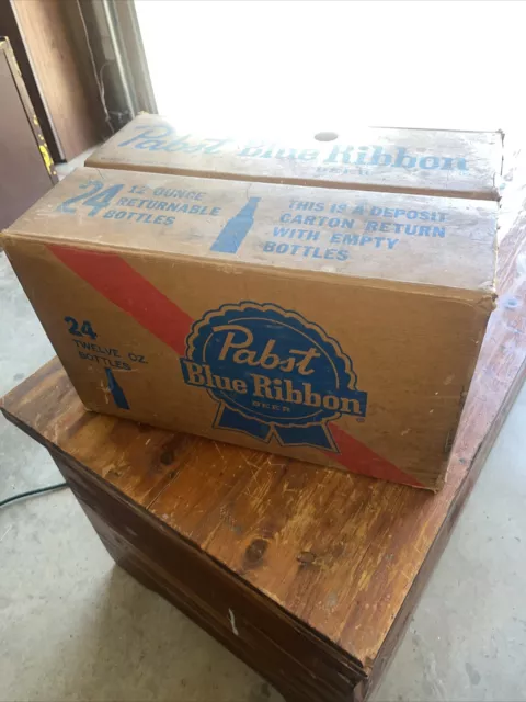 VINTAGE PABST BLUE RIBBON 12oz BEER BOTTLE CARDBOARD BOX CRATE MAN CAVE READY