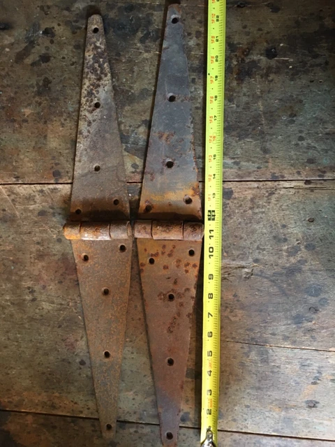2 Old Large Rusty Barn Door Shed Strap Hinges 24” long 4 1/2" tall