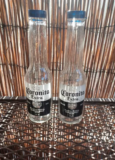 Coronita Extra Salt & Pepper Shaker 7oz. Corona Glass Beer Bottle Mexico 8" Tall
