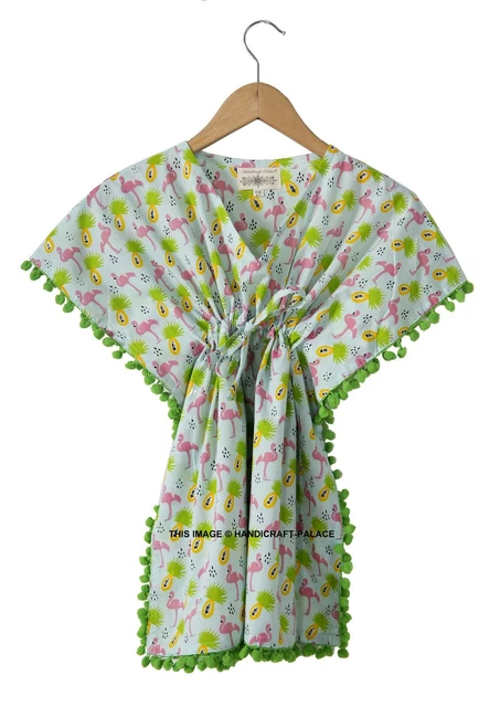 Bambine Estivo Cotone Morbido Abbigliamento Kaftano Stampa Fenicottero Abiti Top