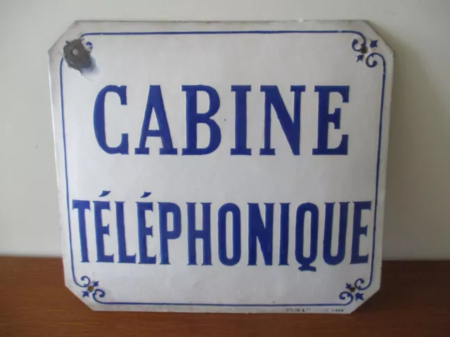 Plaque émaillée Bombée Ancienne CABINE TELEPHONIQUE COLIN & Cie GUISE . AISNE