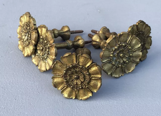 Set Of Five Antique French Gilt Bronze Medallion Ormolu Curtain Tiebacks