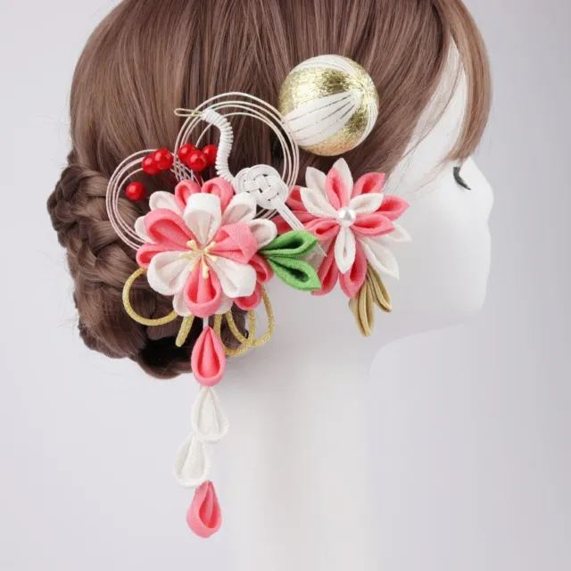 Japanese Hairpin KANZASHI  Pink Flower Barrette KIMONO Hair Ornaments 3piece set