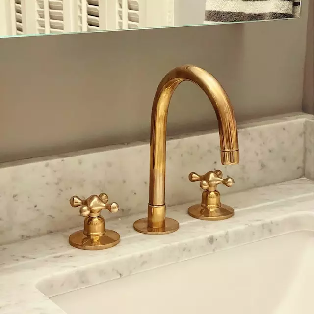 Widespread 3 Holes Solid Unlacquered Brass Faucet, Vanity Sink Faucet, Antique