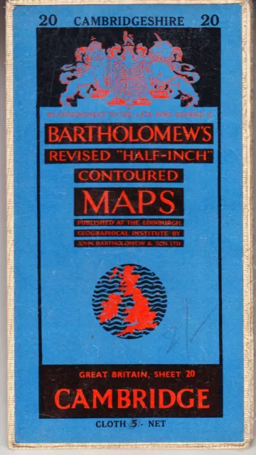 BARTHOLOMEW HALF INCH CONTOURED MAP: CAMBRIDGE  (1961 cloth)