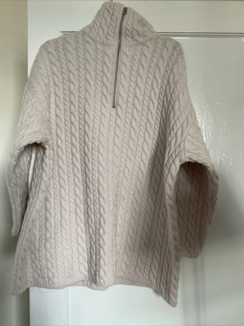 H&M Damen Cremewollmischung Viertel Reissverschluss Vorne Übergrösse Pullover Top Grösse S