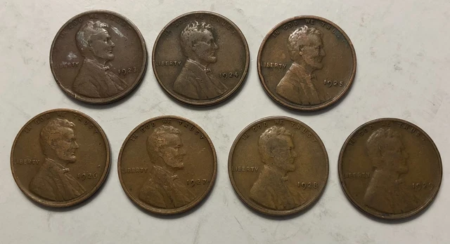 1923,1924,1925,1926,1927,1928,1929 U.S. Lincoln Wheat Cent Penny lot