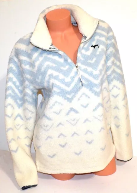 Victoria Secret Pink SHERPA CHEVRON QUARTER ZIP PULLOVER JACKET SWEAT SHIRT L