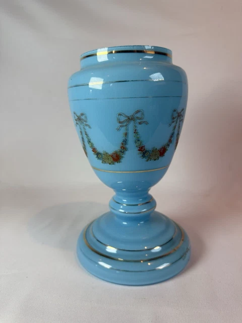 Grand Vase Opaline Bleu Des Années 60 - Italie, 29 Cm De Haut, Décoratif
