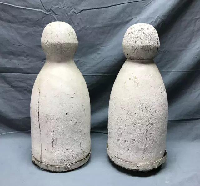 Antique Pair Large Post Finials Old VTG Shabby Nautical Garden Chic 1701-22B