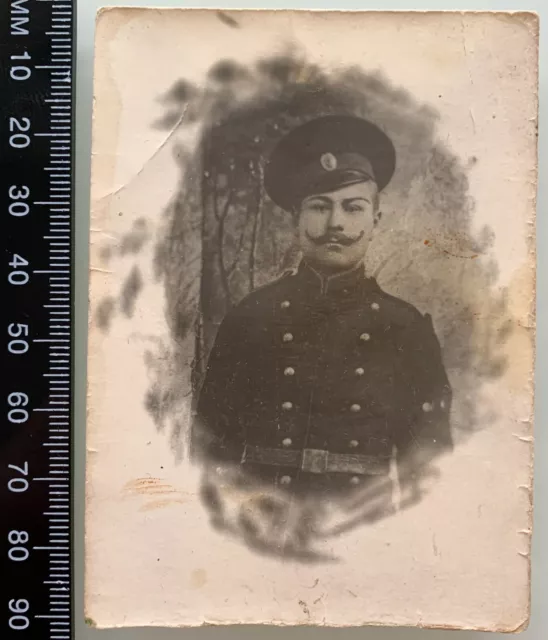 WWI RUSSIAN Imperial Army Soldier Man Long Mustache Handsome Guy Antique Photo