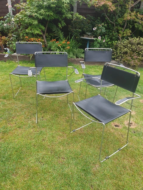 Mid Century 4 Leather dining chairs By Giandomenico Belotti 4 Alias. Nr Croydon