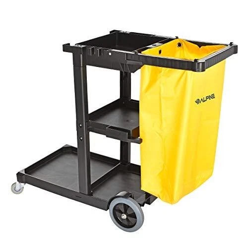 Alpine Housekeeping Cart - Tradiotional Janitorial Cleaning Cart - 3 Large Sh...