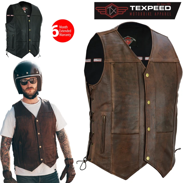 Lederweste Motorrad geschnürt geflochten Biker Motorradweste geschnitten distressed