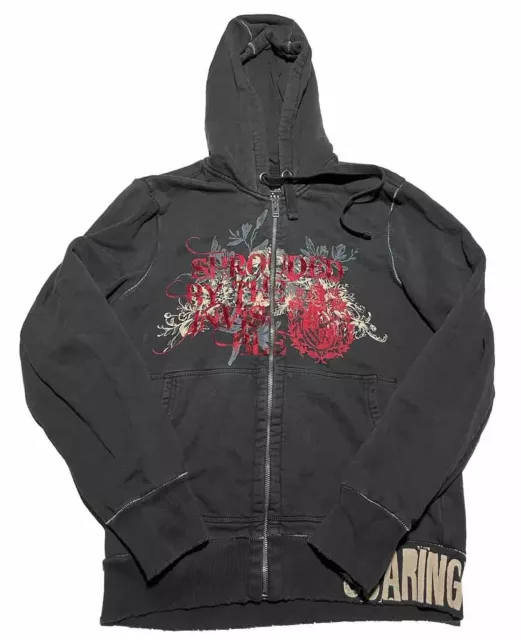 Y2K Affliction Style Men’s Zip Up Hoodie Size Medium Express Grunge AL9