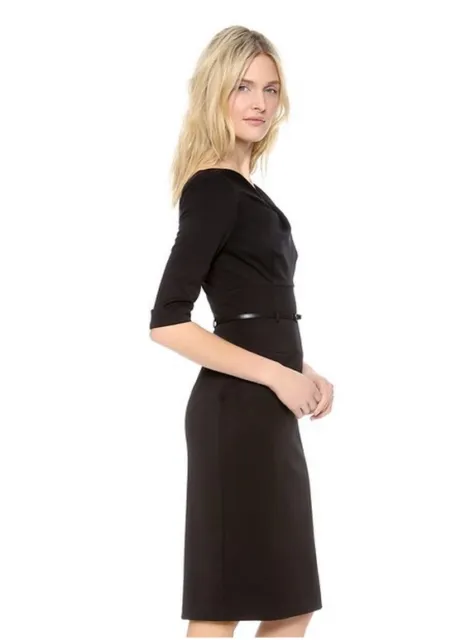 BLACK HALO Jackie O Belted Sheath Hollywood Celebrity 3/4 Sleeve Black Dress 3