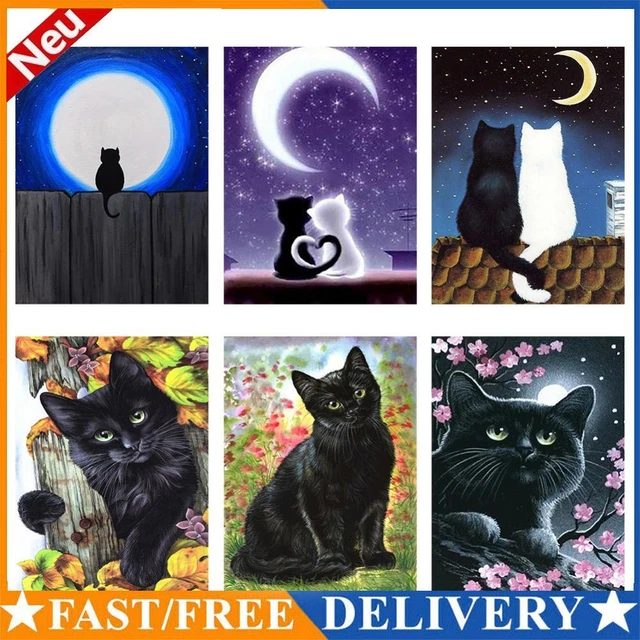 Handmade Black Cat 5D DIY Full Round Drill Drawing Kit Diamond Painting Ornament