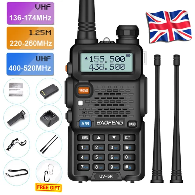 BAOFENG UV-5R III Tri-Band Walkie Talkie Long Range FM Two Way Radio & Headset