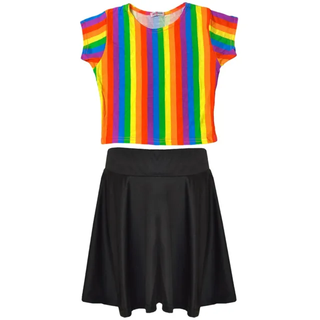 Gonna top arcobaleno multicolore abbigliamento estivo set 7-13 anni