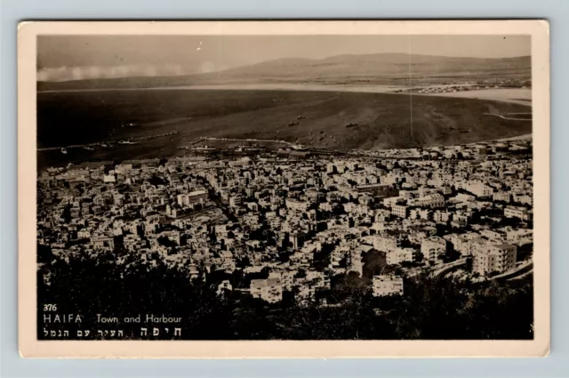 RPPC Haifa Israel, Town & Harbour Aerial View, Real Photo Vintage Postcard