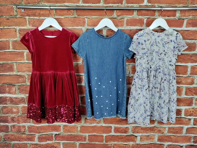 Girls Bundle Age 5-6 Year Next M&S Party Dress Set Red Velour Denim Sequin 116Cm