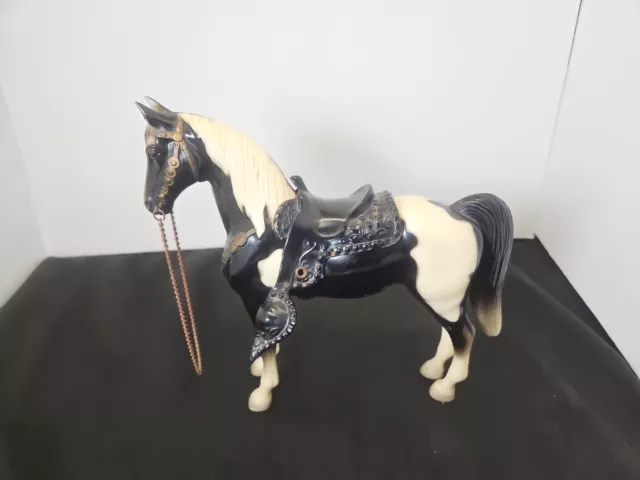 Vintage Breyer #41 Western Pony Black White Pinto Chain Rein Collectible 7" Tall