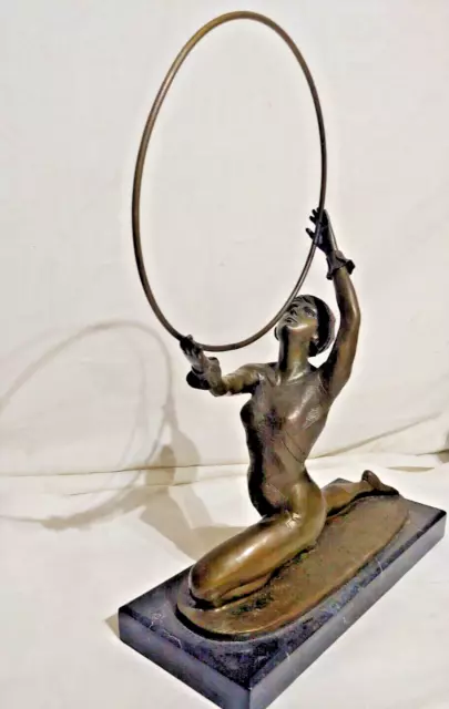 16'' Art Deco Sculpture Circle Dancing Woman Girl Bronze Statue By F. Preiss