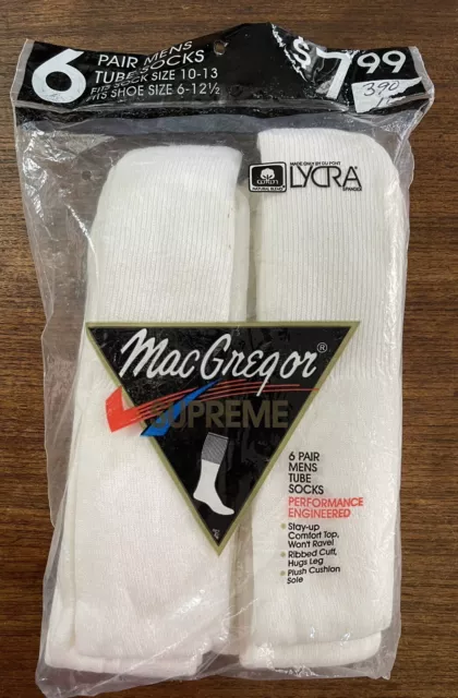 VINTAGE 80’s MacGregor Supreme Socks  10-13 6 Pairs Tube Athletic USA NEW NOS