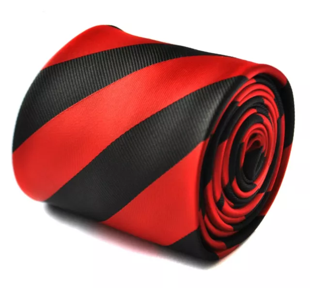 Frederick Thomas Designer Mens Tie - Red & Black - Repp Club Striped