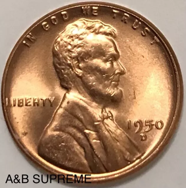 1950 D Lincoln Wheat Cent Bronze Penny Gem Bu Uncirculated