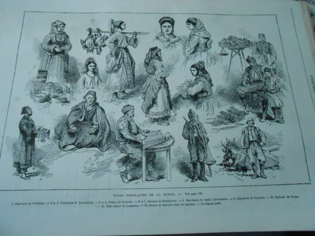 Gravure 1876 - Types populaires de la Serbie - Types of Serbia