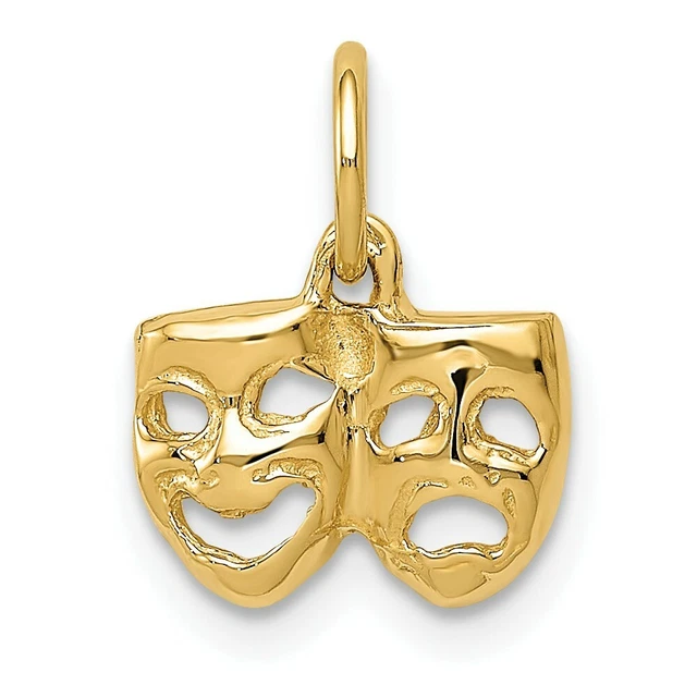 14k Yellow Gold Comedy Tragedy Necklace Pendant Charm Art Theater Dance Fine 14k Yellow Gold Comedy Tragedy Necklace Pendant Charm Art Theater Dance Fine
