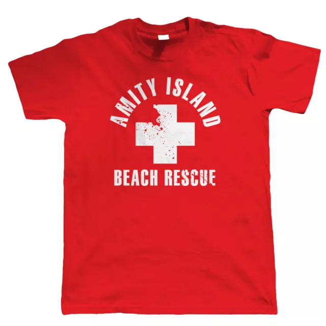 Amity Island Beach Rescue, Mens Funny T Shirt, Shark Jaws Fishing Retro Movie