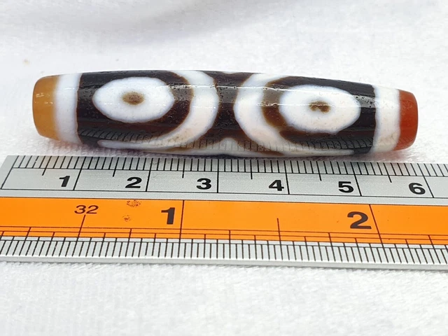 Himalayan Indo Tibetan 3 Eyes rare Patterns Dzi chung Dzi Amulet Bead 60mm long