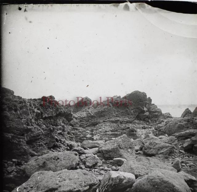 FRANCE Dinard Rocky Landscape Photo Stereo Glass Plate Vintage 1908