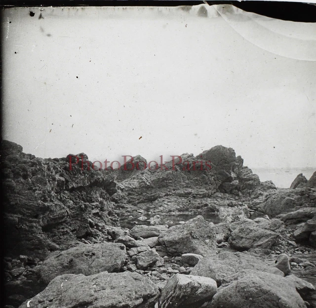 FRANCE Dinard Rocky Landscape Photo Stereo Glass Plate Vintage 1908