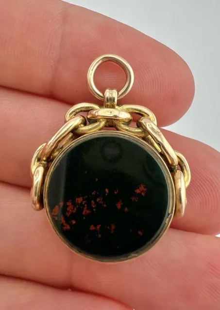 ANTIQUE VICTORIAN 10k Yellow Gold Bloodstone & Carnelian Pendant Watch FOB CHARM